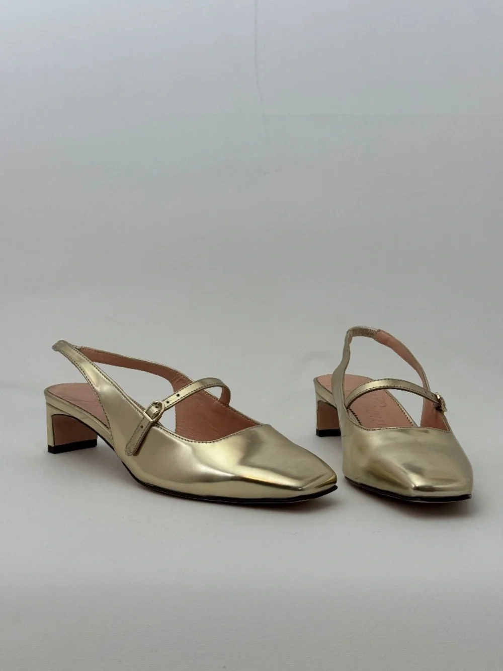Gold Slingback Low Block Heel Mary Jane for Women